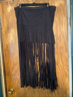 Black Fringe Mini Skirt